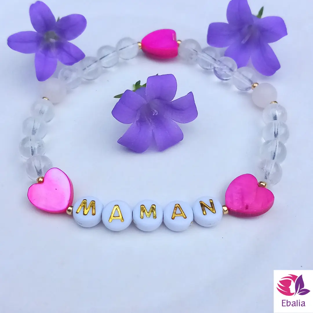 bracelet lettre personnalisable coeur nacré