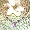 Collier Bonbon Ourson Violet - Pierres Naturelles Quartz rose et Améthyste