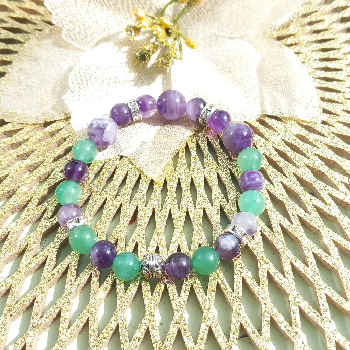 Brilliant Wisdom and Tranquility Bracelet - Natural Amethyst and Aventurine Stones