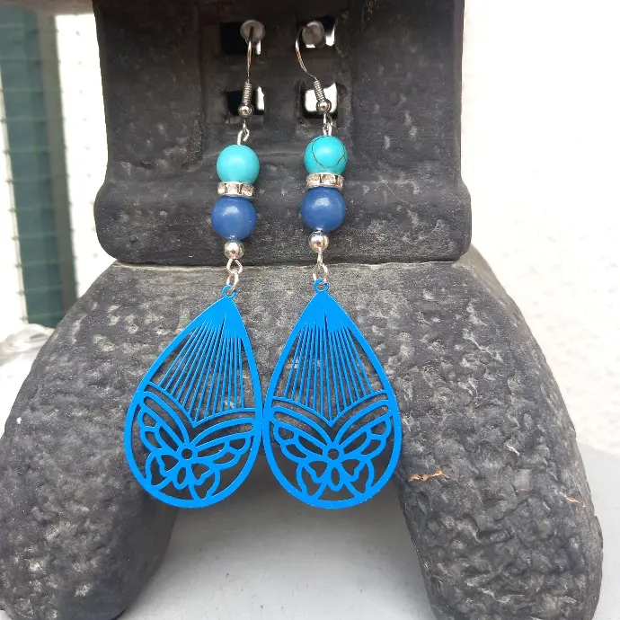 Boucles d'oreilles Papillon - Pierres Naturelles Aventurine - Howlite