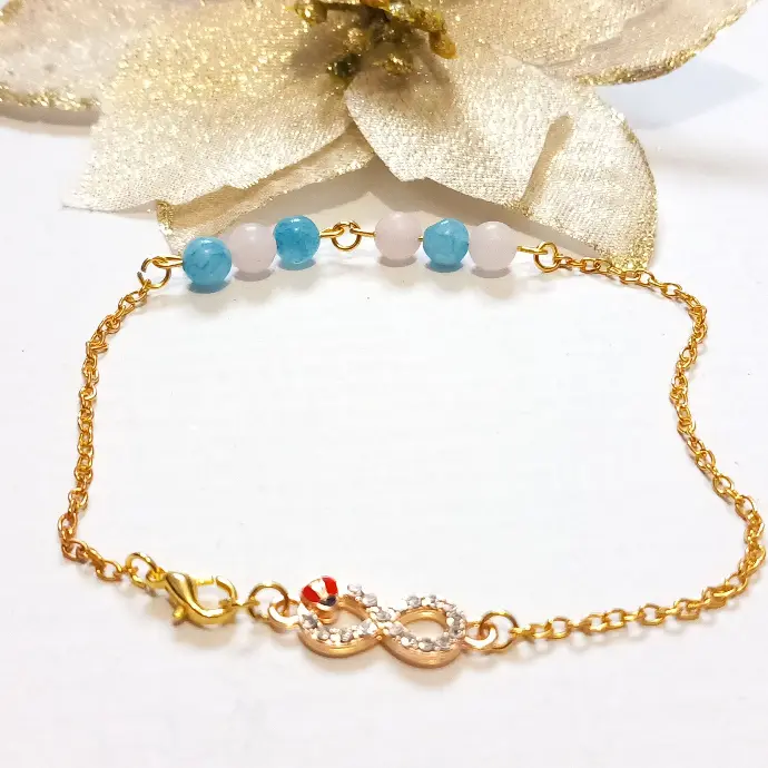 Brilliant ankle bracelet - Natural stone rose quartz and blue lake quartz