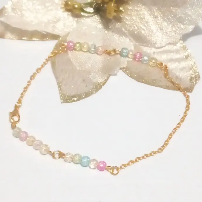 Cracked Colorful Crystal Bead Anklet