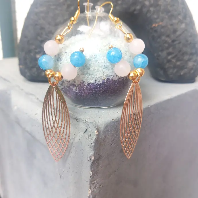 Boucles d'oreilles Harmonies - Quartz Rose et Bleu