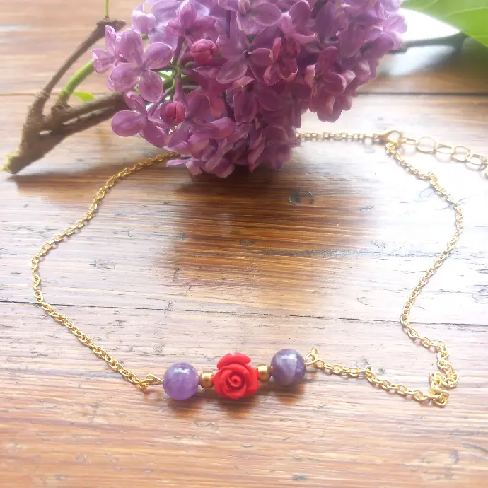 Collier Tendresse Fleur - Pierre Naturelle Améthyste