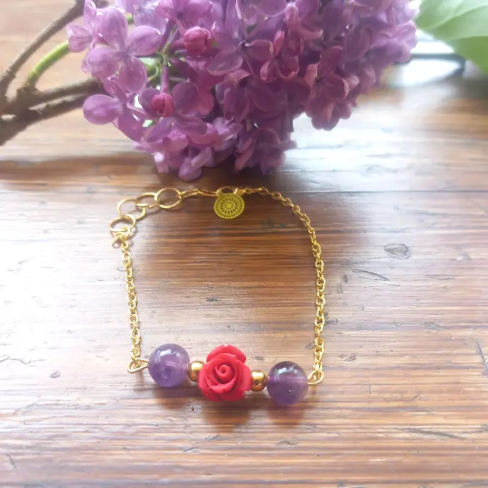 Bracelet Tendresse Fleur - Pierre Naturelle Améthyste