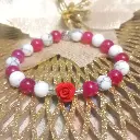 Passion Red Rose Flower Bracelet - Natural Stones Red Dragon Vein Agate and Howlite