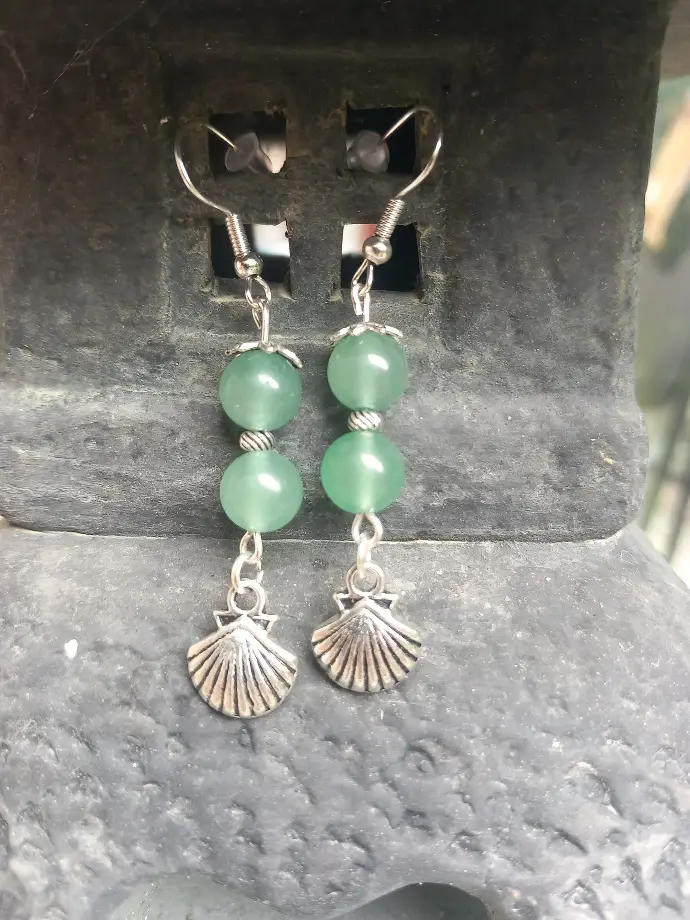 Boucles d'oreilles coquillages - Aventurine verte