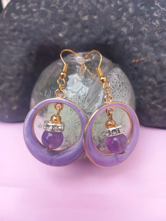 Boucles d'oreilles tendresse - rond parme - améthyste