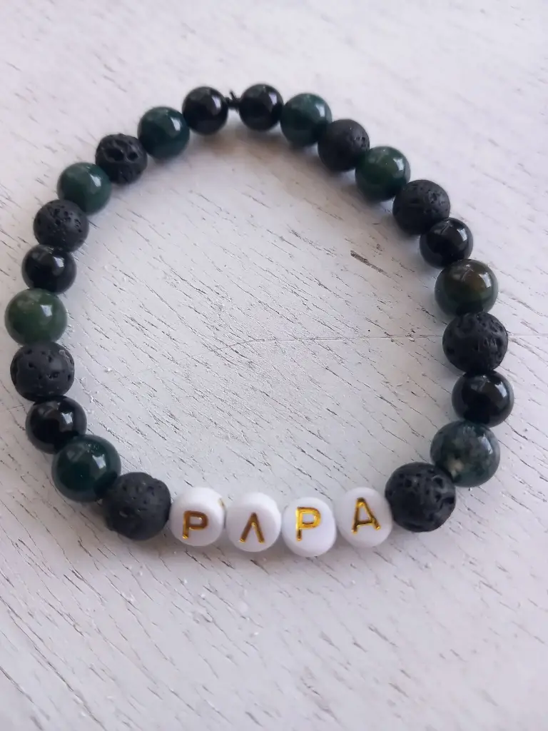 🌿 Bracelet Homme "Petit Mot Tendre" - Pierres Naturelles (Lave, Onyx, Agate Mousse) & Message Personnalisé