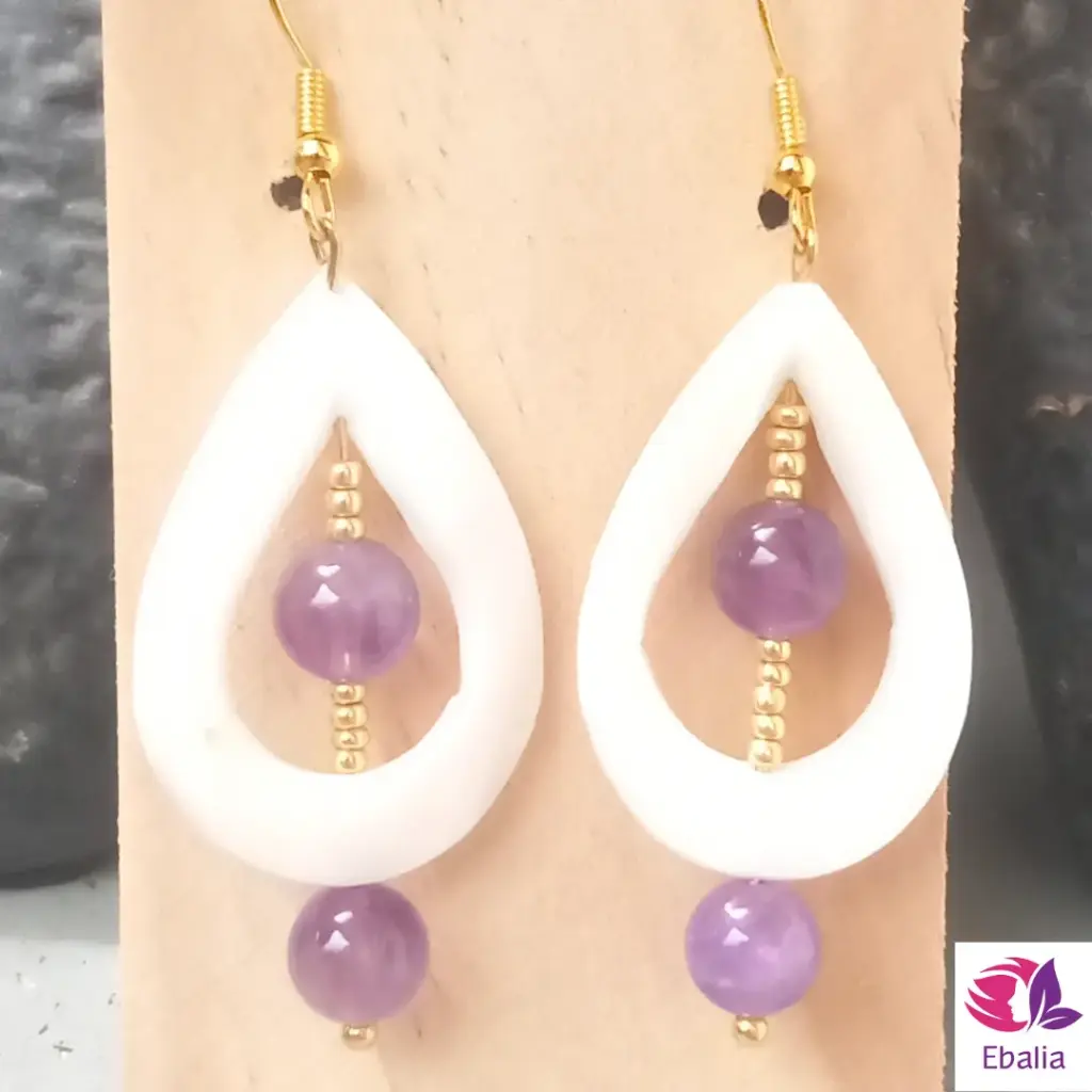 💧✨ Boucles d'Oreilles "Goutte de Rosée" - Nacre & Pierres Naturelles ✨💧