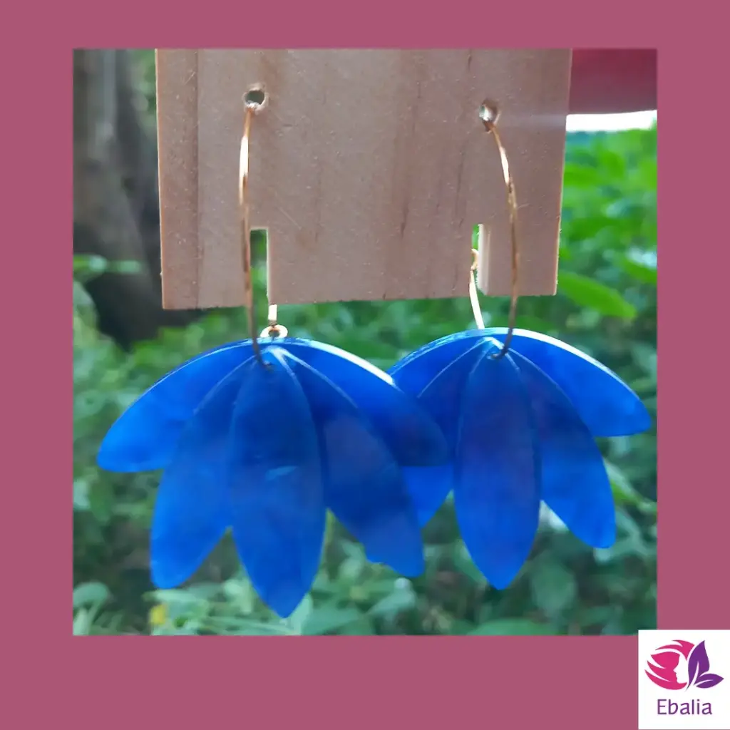 Boucles d'oreilles Créoles "Feuillage Étincelant"  Bleu marbré