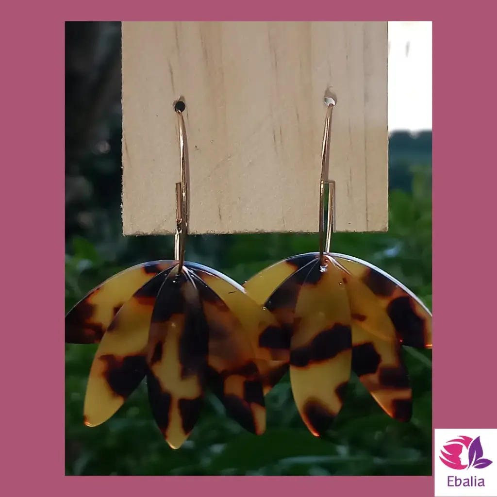 🍃✨Boucles d'oreilles Créoles "Feuillage Étincelant"  marrons marbrés 🍃✨