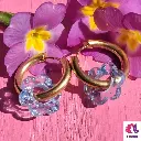 Crystal Blue Glitter Flower Hoop Earrings
