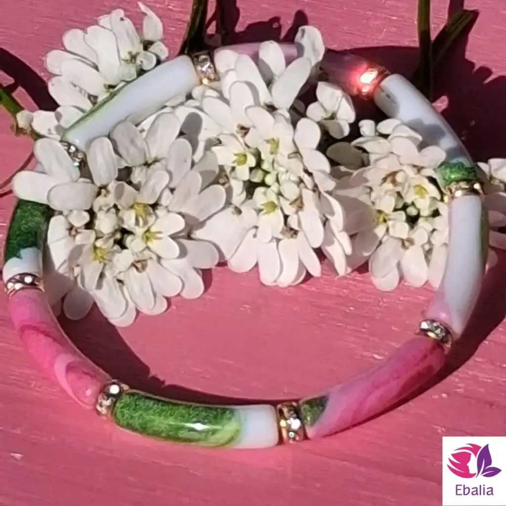 Bracelet floral tube et strass (16 cm)