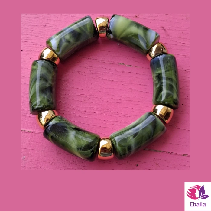 Bracelet Pop Vintage – Tubes Vert Marbré