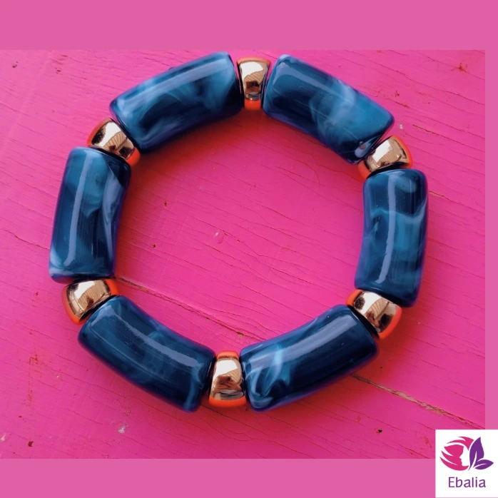 Bracelet Pop Vintage - Tube Marbré Bleu