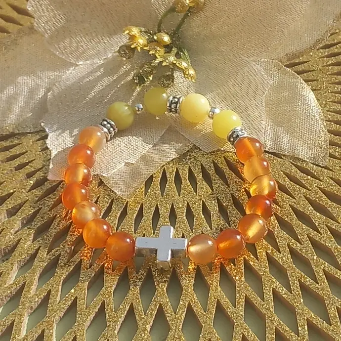 Bracelet Symbole Croix - Pierres Naturelles cornaline et jade d'Australie