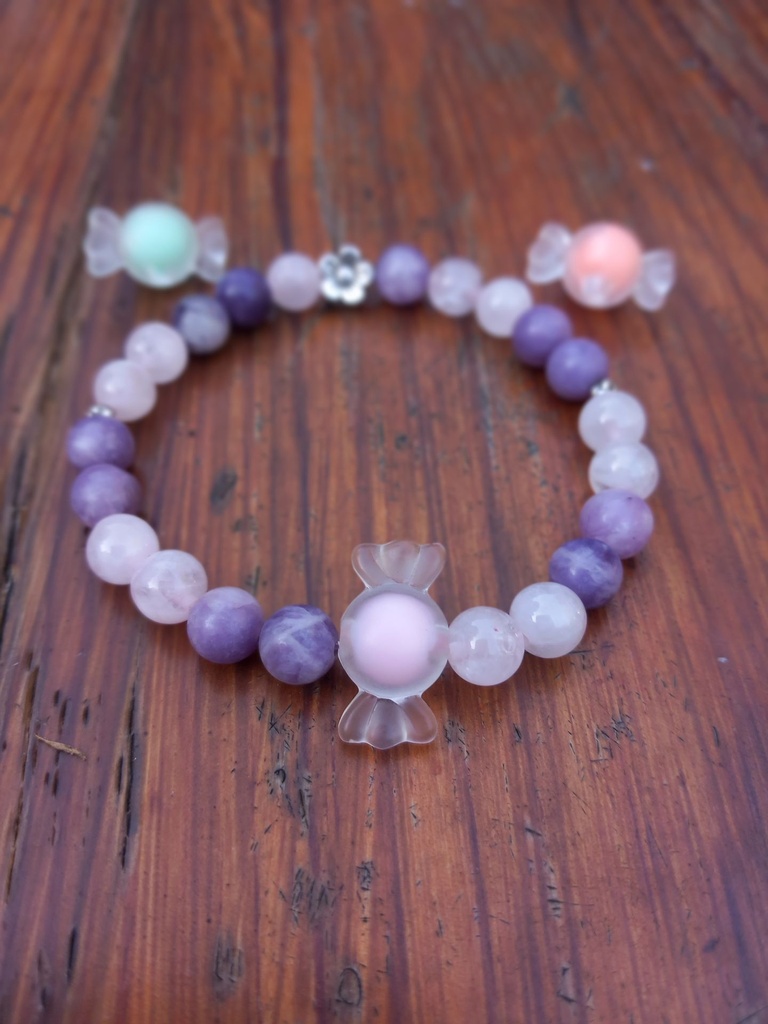 Bracelet bonbon - Pierres Naturelles  Quartz Rose et Lépidolite violet