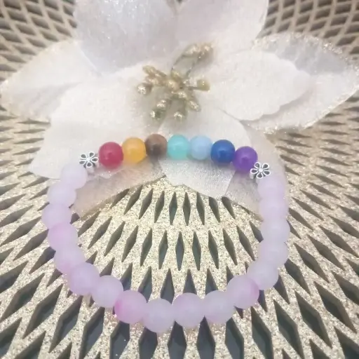 Bracelet Fleur 7 chakras - Quartz Rose