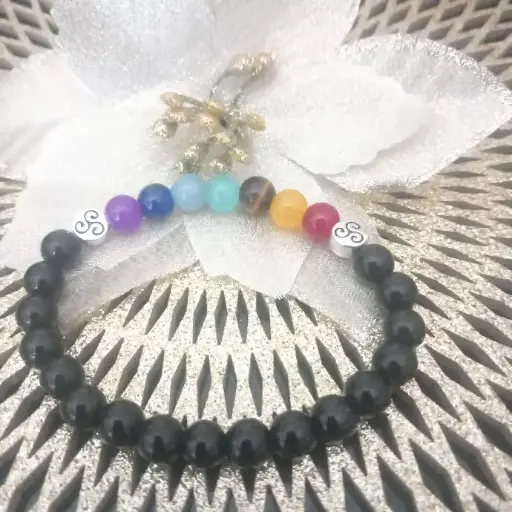 Bracelet Celtique Pierre Naturelle 7 chakras - Obsidienne noire