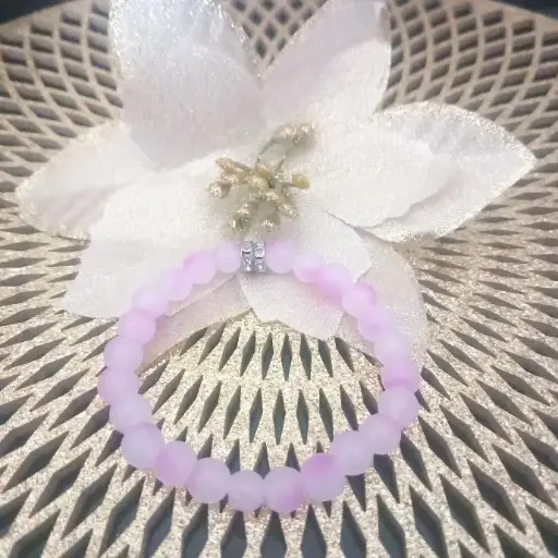 Bracelet - Natural Stones Pink Agate and Rhinestones
