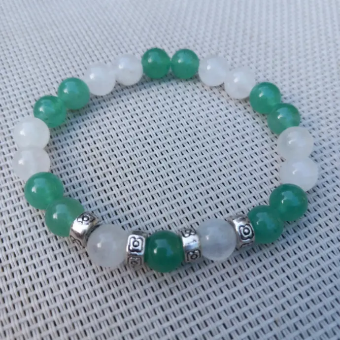 Green and white Soothing Bracelet - Natural stones rock crystal and green aventurine