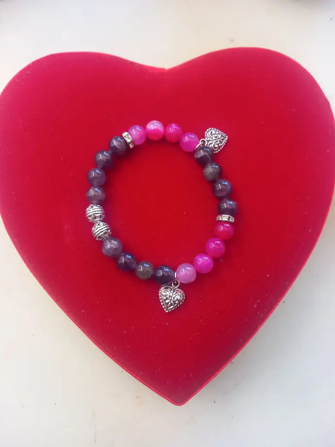 Bracelet Harmonisation coeur Rose et Violet