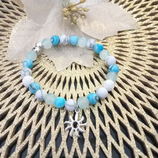 Sun Bracelet - Natural Stones Blue Agate and White Howlite