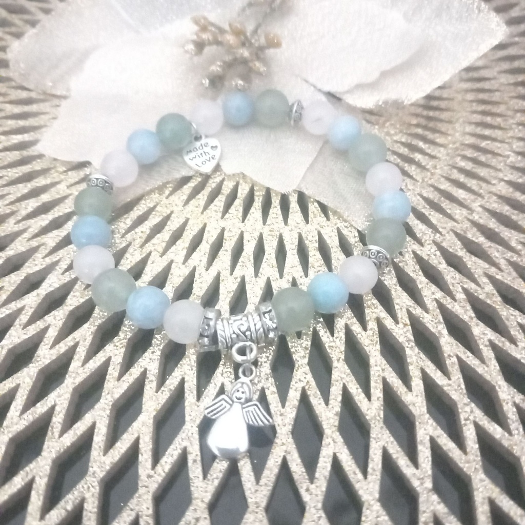 Angel bracelet - Natural stones agate and pink aventurine, blue green