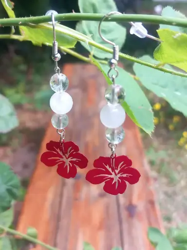 Boucles d'oreilles fleur - Cristal de roche - Couleur au choix