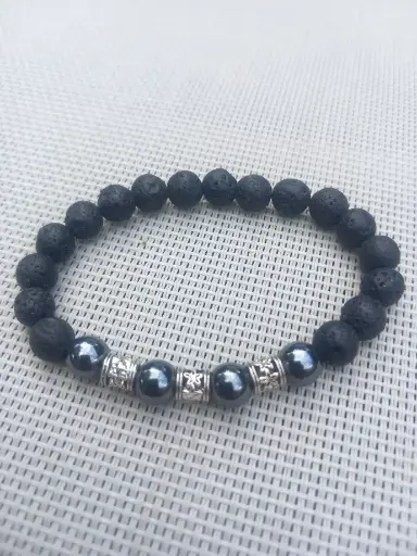 Simple Hematite and Lava Stone Men's Bracelet