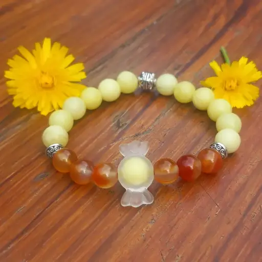 Bracelet bonbon jaune  - Pierres Naturelles  Cornaline et Jade d'Australie