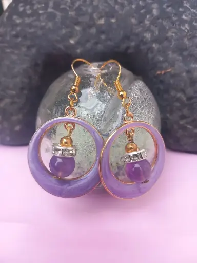 Boucles d'oreilles tendresse - rond parme - améthyste