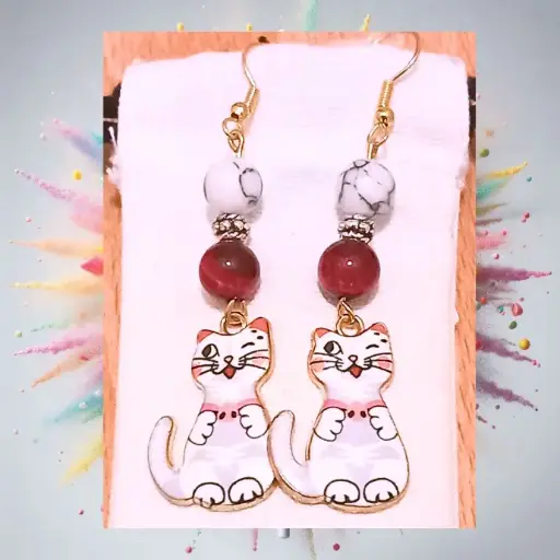 Pink and white cat tenderness earrings
