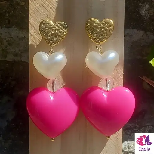 Boucles d'oreilles tendresse cœurs et cristal de roche Couleur au choix