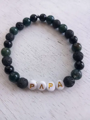 🌿 Bracelet Homme "Petit Mot Tendre" - Pierres Naturelles (Lave, Onyx, Agate Mousse) & Message Personnalisé
