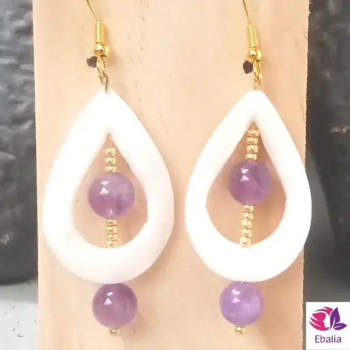 💧✨ Boucles d'Oreilles "Goutte de Rosée" - Nacre & Pierres Naturelles ✨💧