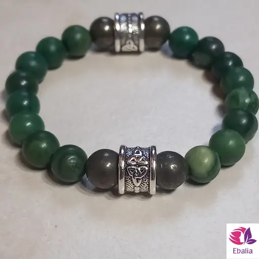🍀Celtic Bracelet - Triquetra, African Jade & Pyrite🍀