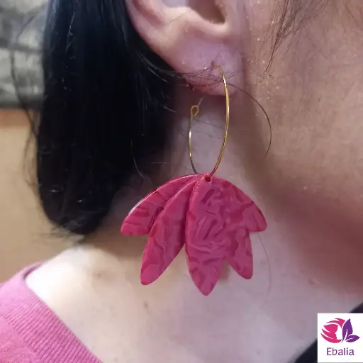 🍃✨Boucles d'oreilles Créoles "Feuillage Étincelant"  Framboises marbrés 🍃✨