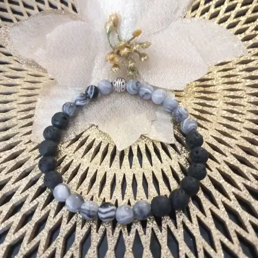Men's Bracelet - Lava Stones and Gray Agate