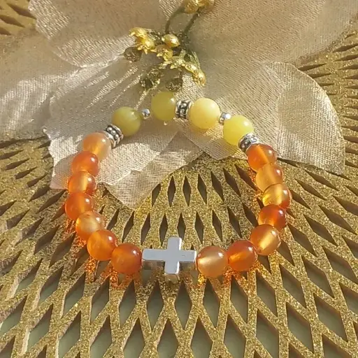 Bracelet Symbole Croix - Pierres Naturelles cornaline et jade d'Australie
