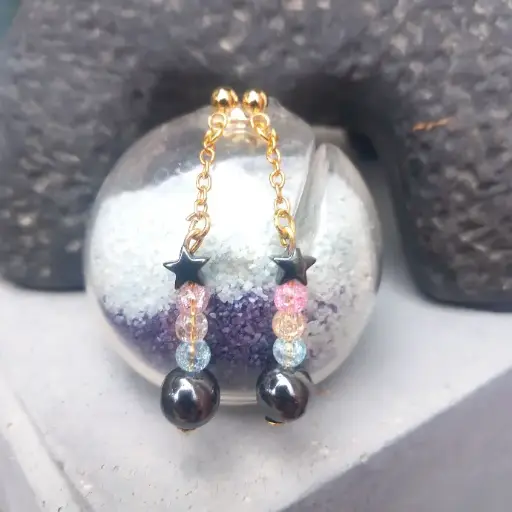Boucles d'oreilles étoile filante - Etoile Hématite et une perle au choix