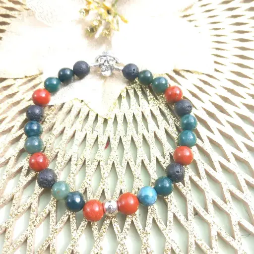 Men's Head Bracelet - Lava Stone - Red Stone Jasper - Moss Agate