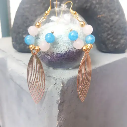 Boucles d'oreilles Harmonies - Quartz Rose et Bleu